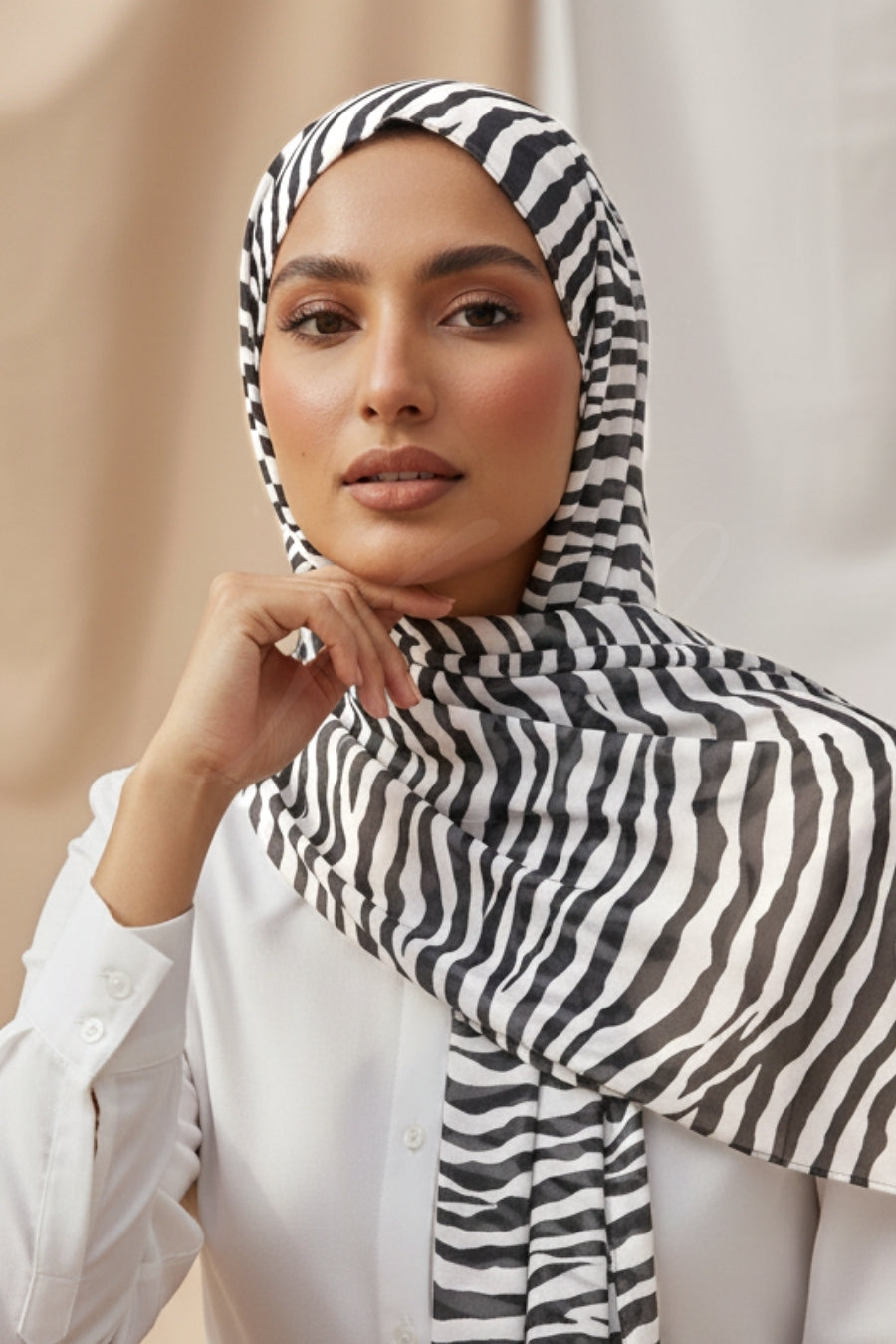 Printed Silk Hijab - Monochrome Mirage