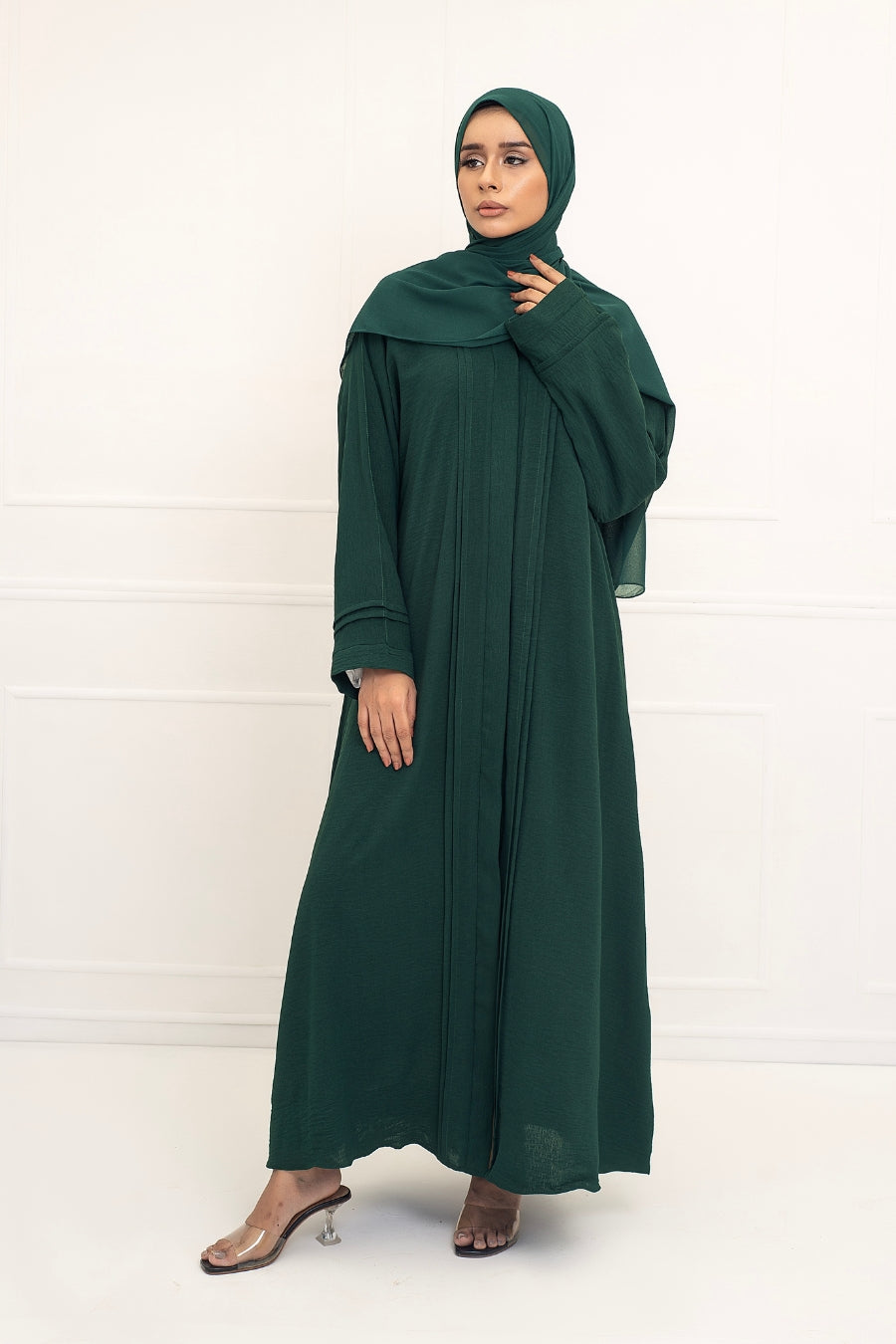 Pleated Dark Green Abaya